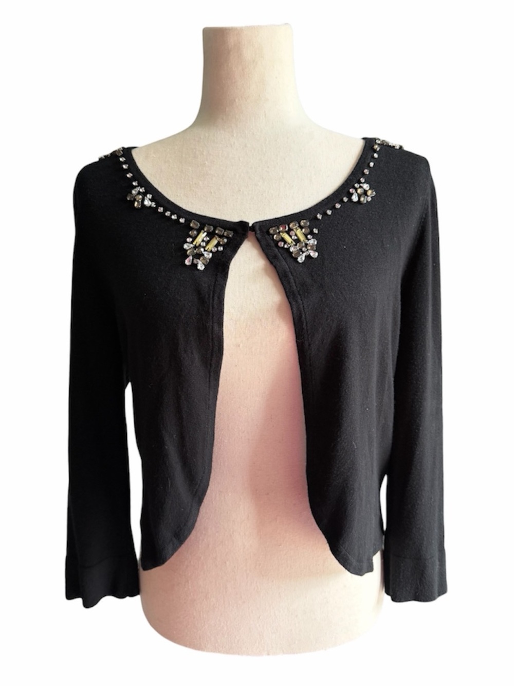 Eliza J Black Rhinestone Embellished Cropped Cardigan Bolero Yellow, Crystal L
